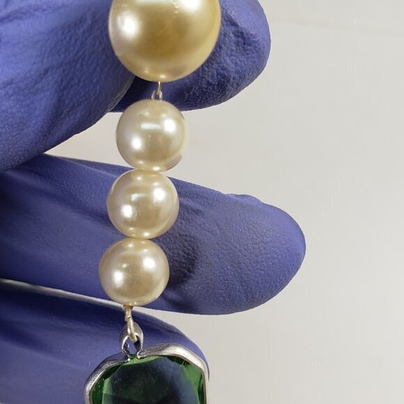 Off-White Bead Rectangular Shape Green Stone Post Drop Dangle Earrings - Women - Picture 6 of 6